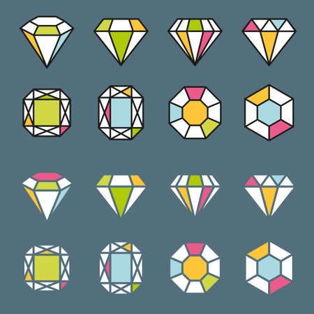 design facet gem crystal geometric shape icon element linedのイラスト素材