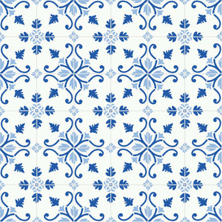 Traditional ornate tiles portuguese tiles. Vintage seamless pattern. Abstract background. vector illustrationのイラスト素材