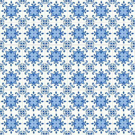 Traditional ornate tiles portuguese tiles. Vintage seamless pattern. Abstract background. vector illustrationのイラスト素材