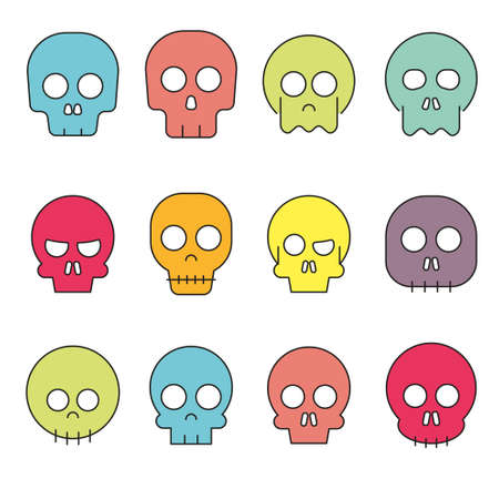 Cartoon skull vector icon setのイラスト素材