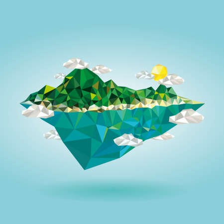 Island with mountain low poly style illustration vectorのイラスト素材
