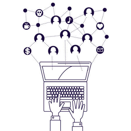 Computer network illustration line styleのイラスト素材