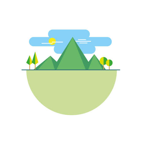 Color illustration mountains island in flatのイラスト素材
