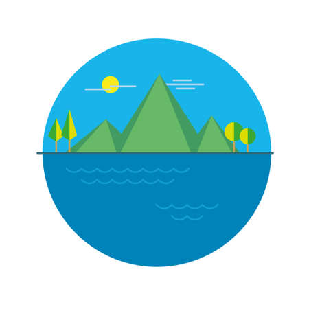 Color illustration mountains island in flatのイラスト素材