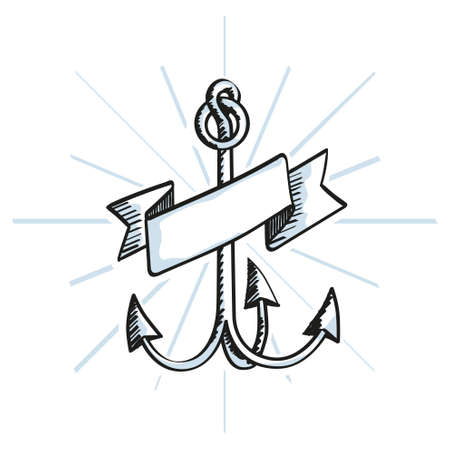 Hand Drawn Anchor with ribbonのイラスト素材