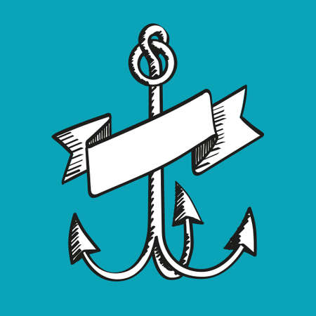 Hand Drawn Anchor with ribbonのイラスト素材