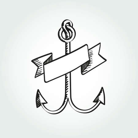 Hand Drawn Anchor with ribbonのイラスト素材