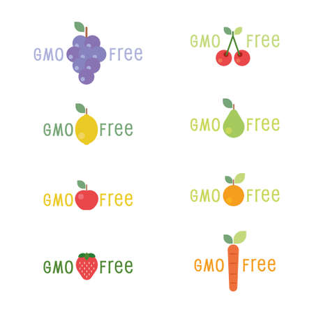 GMO Free tag label emblem for fruits and vegetable plant symbols icons vectorのイラスト素材