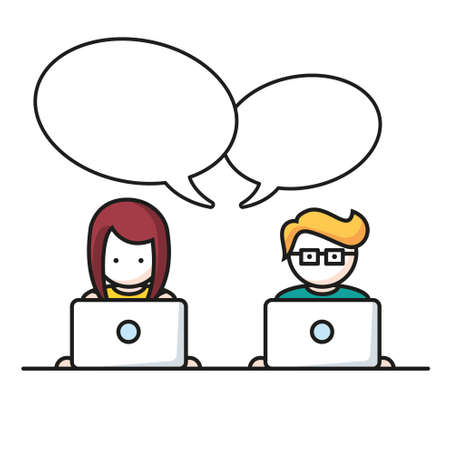 Social Media, people with computers network vector illustrationのイラスト素材