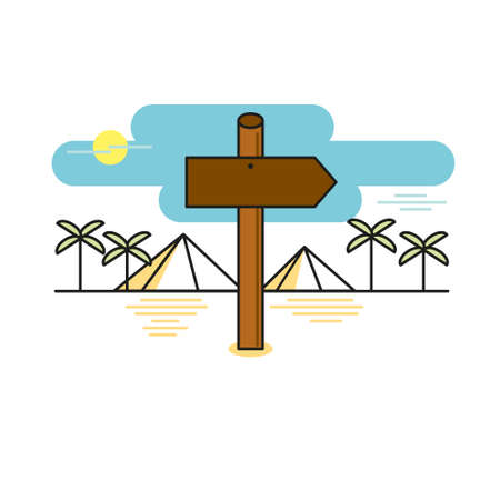 Wooden sign shaped like an arrow on desert pathのイラスト素材
