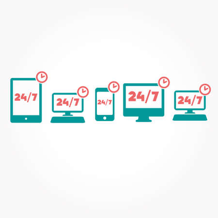 Open 24 hours day and 7 days week iconsのイラスト素材