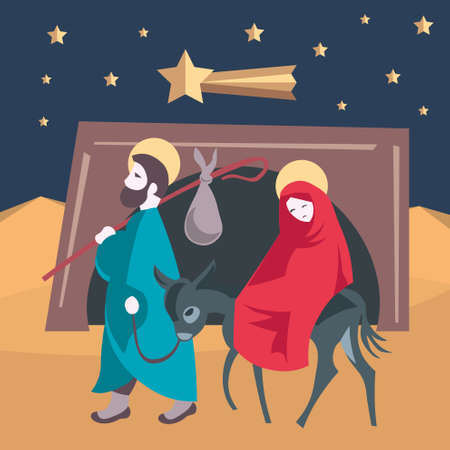 Mary and Joseph flee to Egypt Nativity Jesus Illustrationのイラスト素材