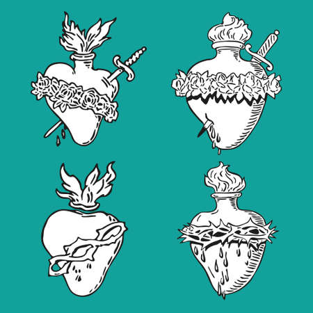 In September Heart of Virgin Mary tattoo illustration Blessed designのイラスト素材