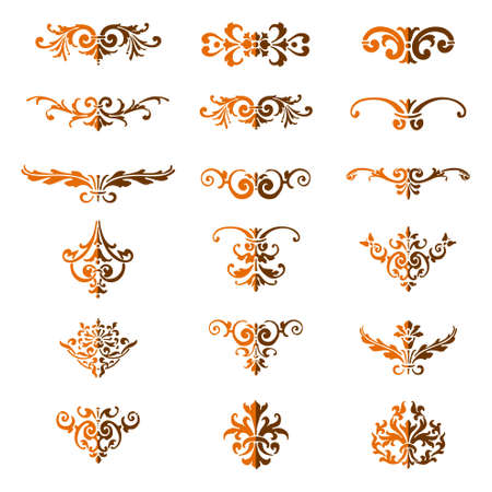 Set of calligraphic flourishes elegant ornament dividers - bicolor vector illustrationのイラスト素材