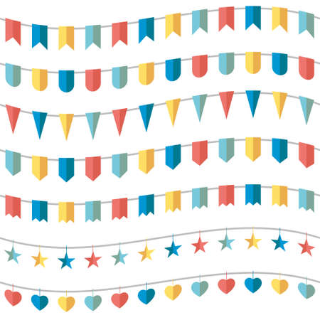 Colorful bunting and garland set vector illustrationのイラスト素材