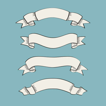 Set of old vintage ribbon banners and drawing in engraving style Vector Illustrationのイラスト素材