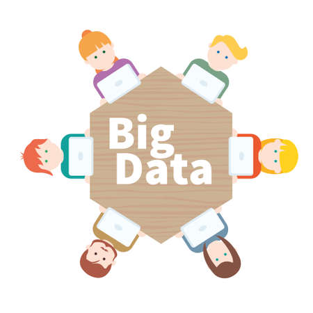 BIG DATA people with computer vector illustrationのイラスト素材