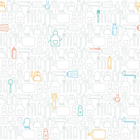 Seamless background pattern of Kitchen Cooking utensil iconsのイラスト素材