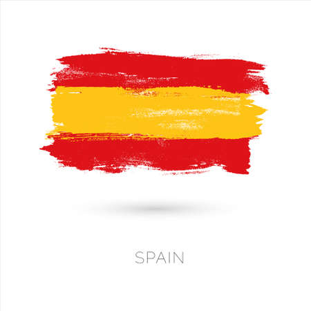 Spain colorful brush strokes painted national country flag icon. Painted texture.のイラスト素材