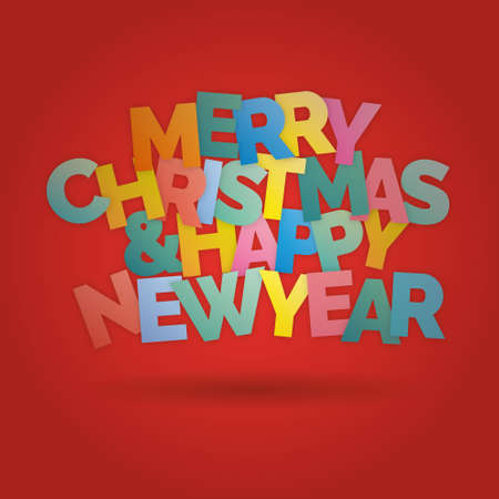 Merry Christmas and happy New Year colorful lettering background vector illustrationのイラスト素材