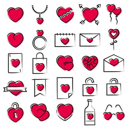 Hearts icons hand drawn style vector illustration. Love elements for Valentines day, wedding, celebration.のイラスト素材
