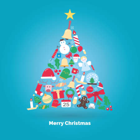 Christmas tree made with icons, vector illustration. For banner, invitation, posterâ¦のイラスト素材