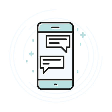 Chat on smartphone outline icon. Vector flat line illustration.のイラスト素材