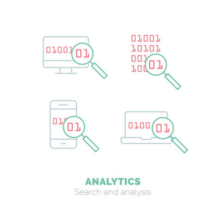 Simple icons set of Analytics flat vector thin line design conceptのイラスト素材