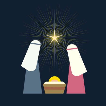 Nativity scene with Holy Family vector illustrationのイラスト素材