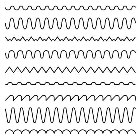 Set of lines, wavy, zigzag in editable line strokes and thickness graphic design elements.のイラスト素材