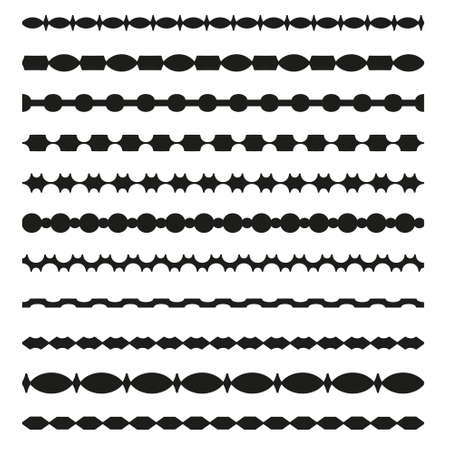Set of vector borders art dividers in geometrical style. Borders for the text, invitation cards, various printing editions. Seamless horizontal patterns.のイラスト素材