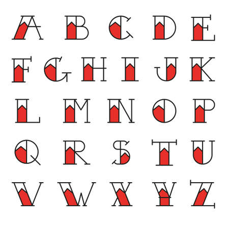 Old school tattoo alphabet bicolor. Vector. Letters Tattoo Traditional Callygraphy Fontのイラスト素材