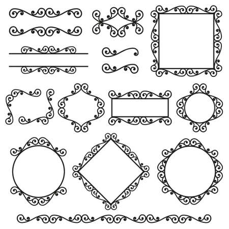 Set of black frames with swirl styleのイラスト素材