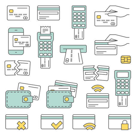 Simple Set of Credit Card Related Vector Line Icons. Contains such Icons as Chip, Register, Safe Payment, Cash and moreのイラスト素材