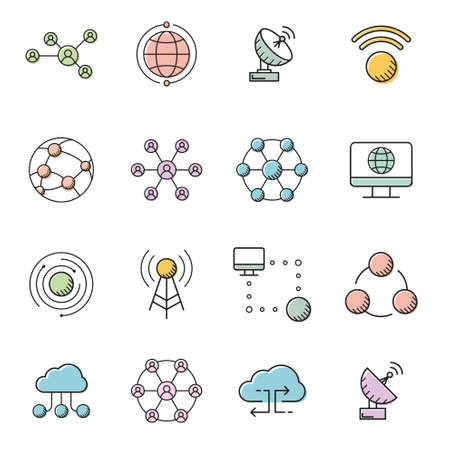 Simple set of big data, database, cloud computing, server, network vector line icons. Elements for computer, web, apps and mobile concept.のイラスト素材