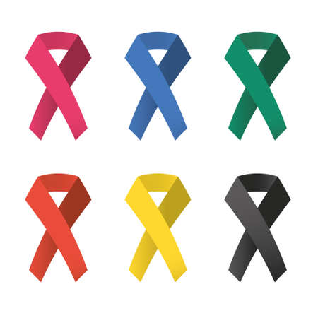Collection of 6 color awareness ribbons. Vector illustration.のイラスト素材