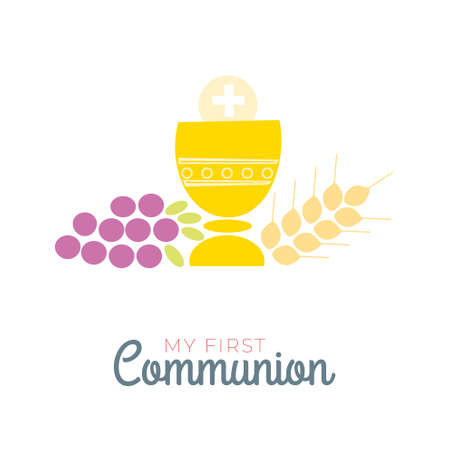 First communion symbols for a nice invitation design. Church and Christian Community Flat Outline Icons.のイラスト素材