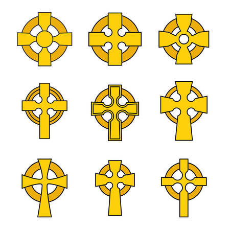 Set of Celtic crosses for religious design. Irish, scottish celtic cross sign collection.のイラスト素材