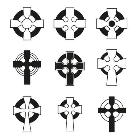 Set of Celtic crosses for religious design. Irish, scottish celtic cross sign collection.のイラスト素材