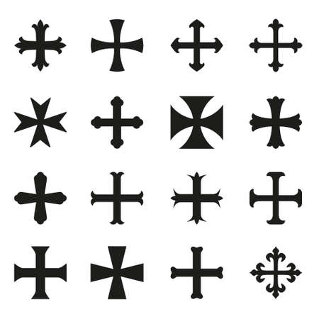 Christian crosses icons set. Different forms. Isolated on a white background. Vector illustration.のイラスト素材