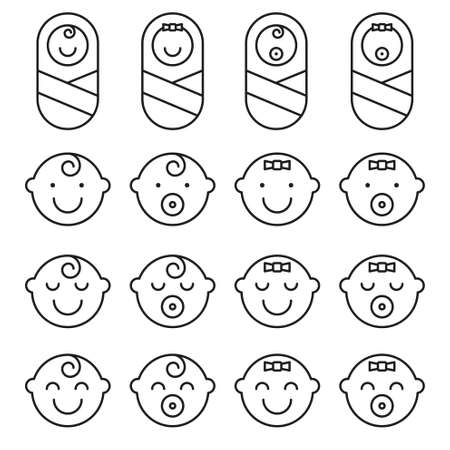 Set baby face simple icons. Varied expressions symbols.のイラスト素材