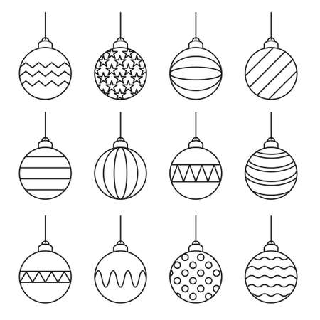 Set of Christmas balls icon. Line art vectorのイラスト素材