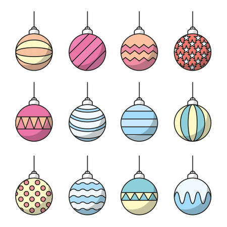 Set of Christmas balls icon. Line art vector.のイラスト素材