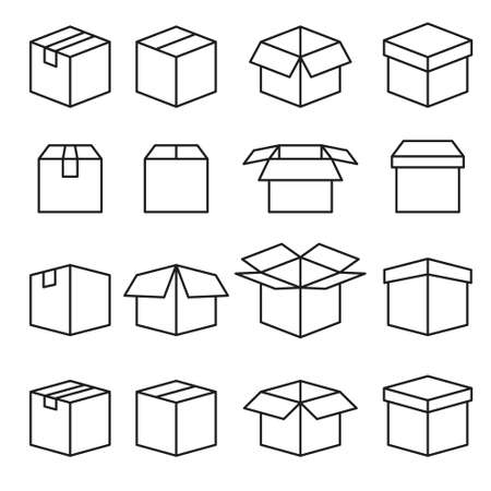 Set of Abstract Box Vector Line Icons. Editable Strokeのイラスト素材