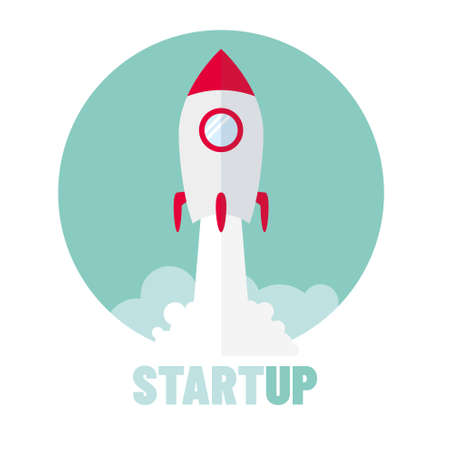 Startup - flat design. Rocket launch and smoke. Startup project concept. Vector illustration.のイラスト素材