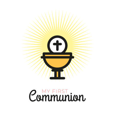 First communion symbols for a nice invitation design. Church and Christian Community Flat Outline Icons.のイラスト素材