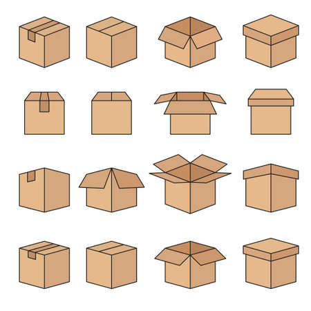 Set of Abstract Box Vector Line Iconsのイラスト素材