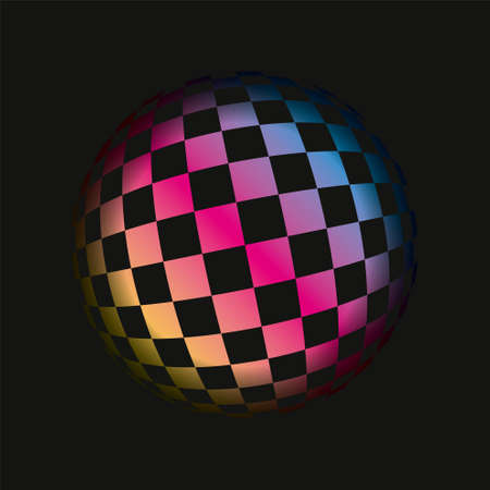 Colored grids spherical 3D background pattern. Geometric vector illustrationのイラスト素材