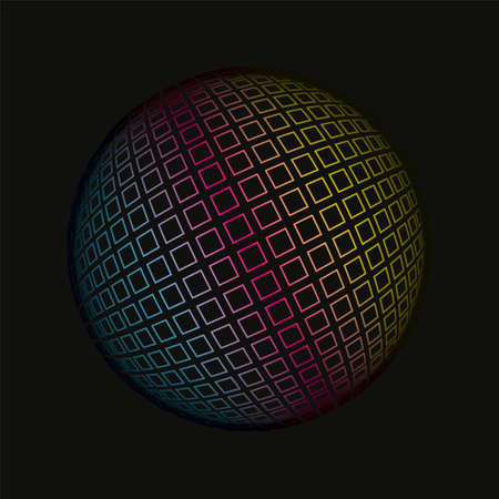 Colored grids spherical 3D background pattern. Geometric vector illustrationのイラスト素材