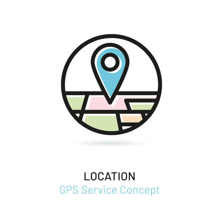 Pointer with perspective city map. Gps service concept. Flat icon vectorのイラスト素材